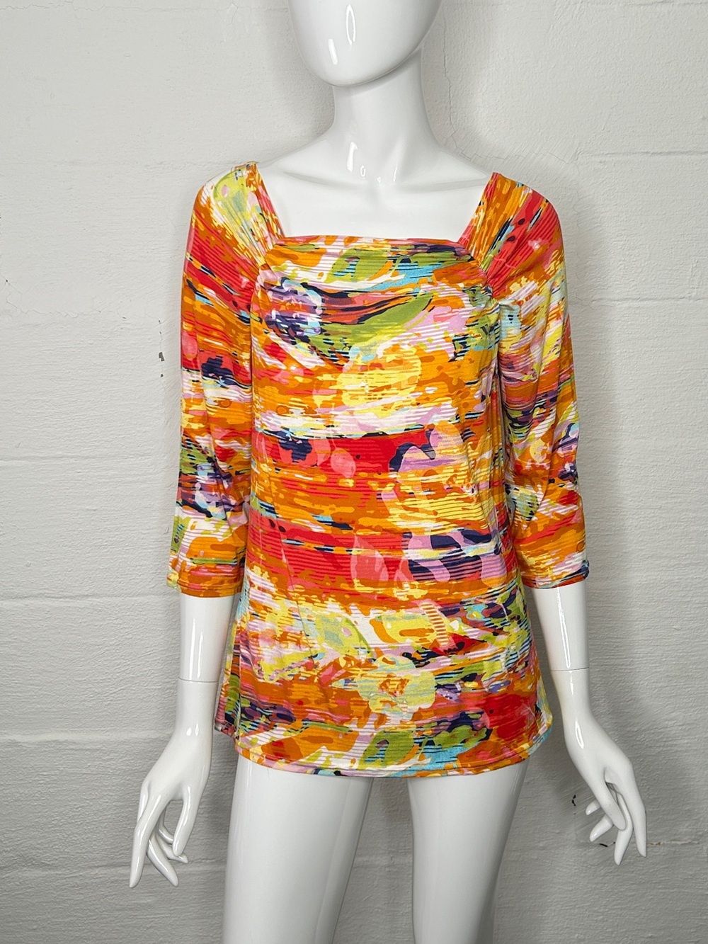 Peck & Peck Womens Top Bright Multicolor Size Large Multicolor Stretch Shirt